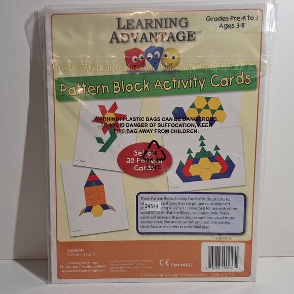 Pattern Block Activity Set Pre-K-Grade 3 20 Cards Shapes Learning Advantage - Picture 1 of 7